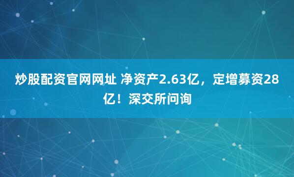 炒股配资官网网址 净资产2.63亿，定增募资28亿！深交所问询